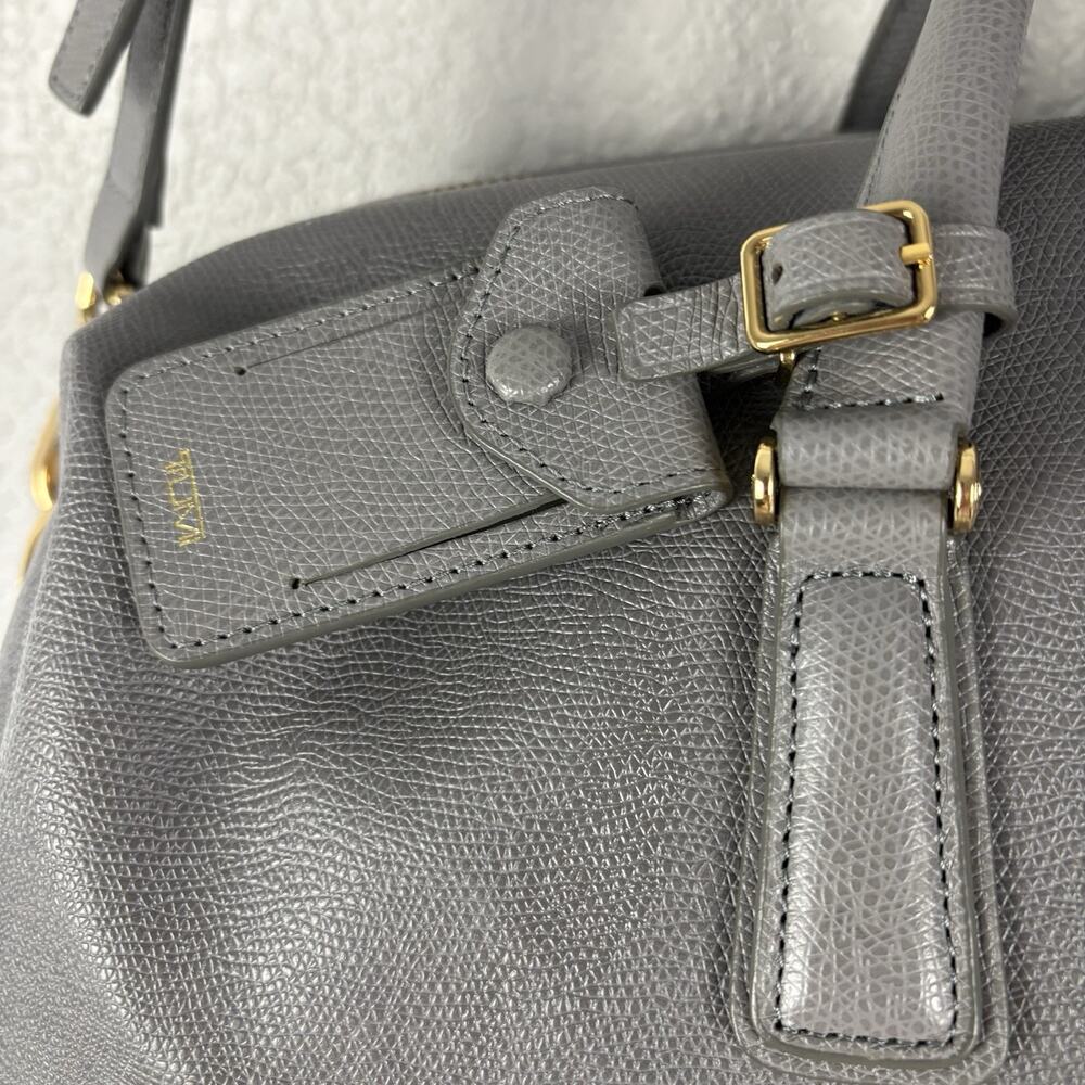 Tumi Gray Leather Weekender Bag with Gold Hardware - Picture 6 of 10